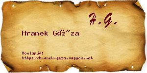 Hranek Géza névjegykártya